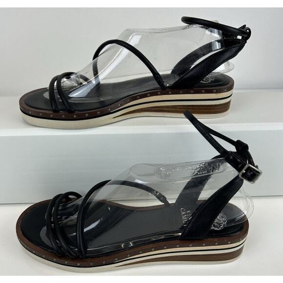 Vince Camuto Women's Lilo Wedge Sandal Bone Size 10 M Black Ankle Strap - Picture 1 of 9